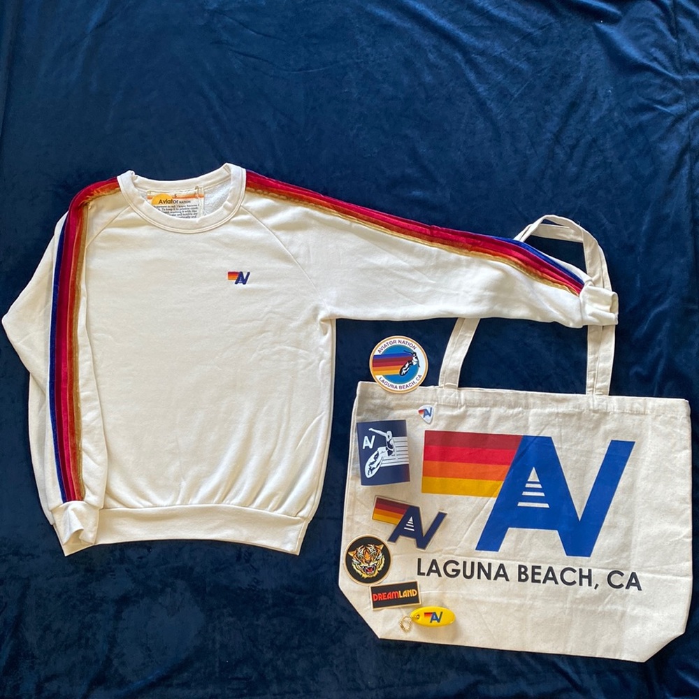 ULTIMATE Aviator Nation set!!!  Velvet Crewneck, xl Beach Tote, bonus goodies!!